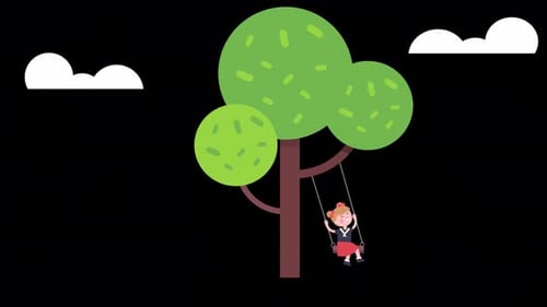 Little Girl Swing In Green Garden Alpha Channel 4K