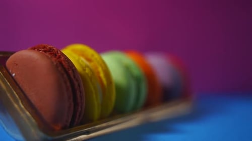 Colorful Macarons in Tray Close Up