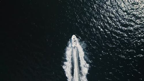 Drone Shot of a Motorboat in the Atlantic Ocean Halifax Canada Nova Scotia