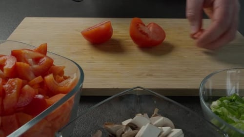 Tomato Chopped on Board for Cooking Meal