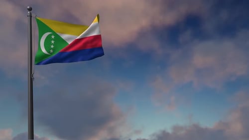 Waving Comoros Flag Animation Against Cloudy Sky