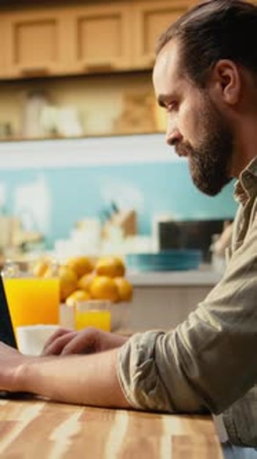 Vertical Video Interior Designer Working on Architectural CAD Software on Laptop