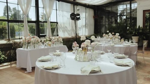 Elegant Wedding Reception Tablescape in Sunny Atrium