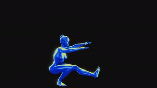 Futuristic 3D Human Figure Performing Squats Animation