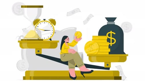 Animated Time and Money Balance Scale Concept