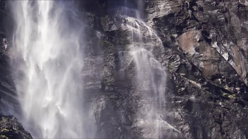 The Sven sisters waterfall - an iconic feature of the Geiranger fjord, Norway. Seven steams, some fu