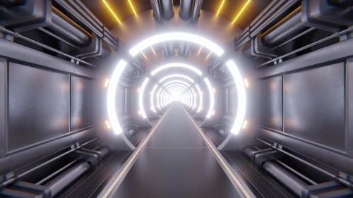 Background Science fiction interior. Sci-fi spaceship circular corridors. 3d rendering