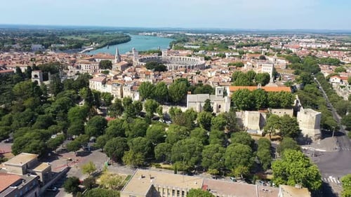 Aerial view of Arles, a small town in France.