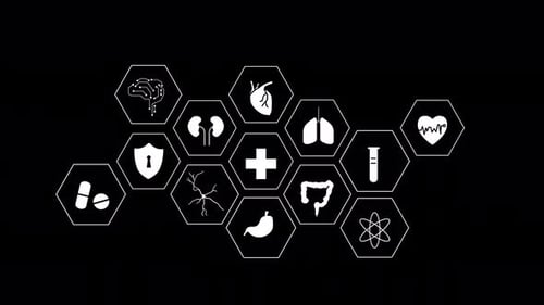 Medical Icons Reveal in Hexagonal Grid Animation
