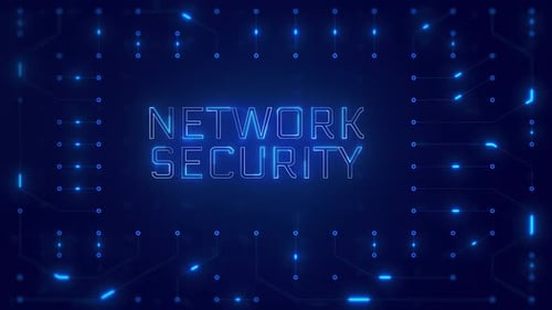 Network Security Word Text with neon circuit board design or computer semiconductor design