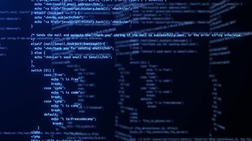 Programmiercode läuft über Computer-Bildschirm-Terminal-Hacking