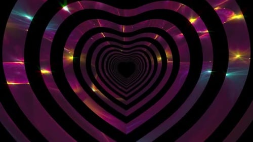 Infinite Heart Tunnel with Reflective Neon Lights Loop