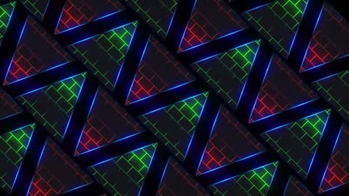 Dynamic neon triangles pulsing with vibrant energy and color