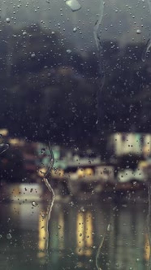 Rain Streaks on Glass with Bokeh City Lights