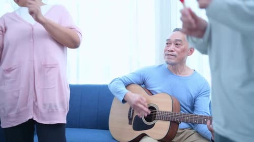 Seniors Enjoying Music and Friendship with Guitar