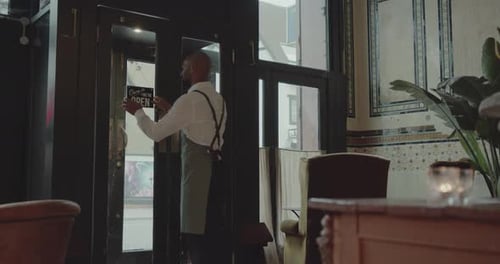 Small Business African American Store Owner Opening for business