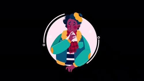 Person sneezing while wearing warm clothing with alpha channel 4k