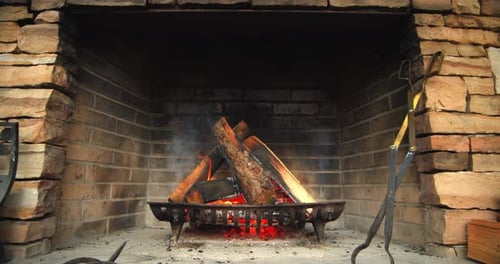 Close Up, Cozy Wood Burning Fireplace, Close Up