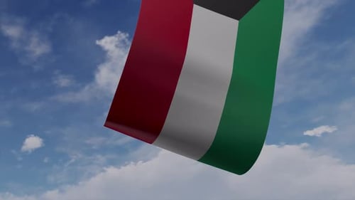 3D Drone Carrying Kuwait Flag Animation in Blue Sky
