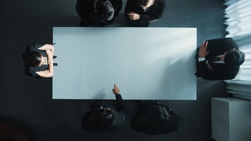 Top view of smart businessman discussing about marketing strategy. Directorate.