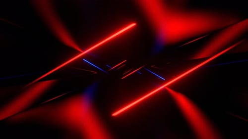 Blue And Red Neon Lasers In The Endless Corridor Background Vj Loop In 4K