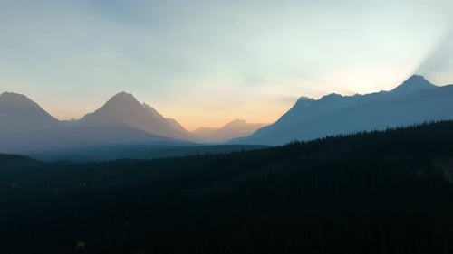 Drone view of the Rocky Mountains. Banff National Park, Alberta, Canada.