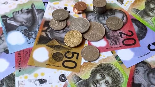 Australia, Australian paper money and coins, cash for financial transactions. Australian dollars