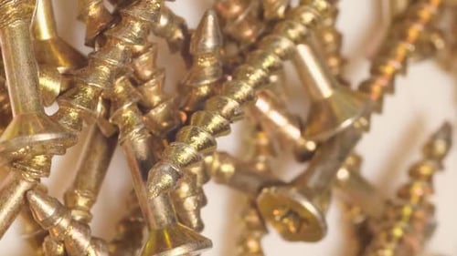 Macro Shot of Selftapping Screws in a Furniture Workshop Use of Fasteners When Working with Wood