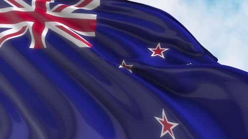 New Zealand Flag Waving Loop with Realistic Fabric Motion