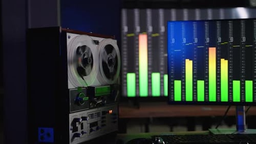 Vintage Reel-to-Reel Audio Recorder with Audio Meters