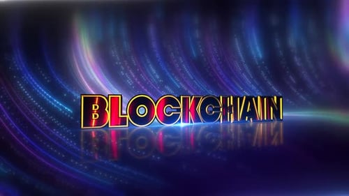 Futuristic Blockchain Text Animation with Glowing Neon Lights