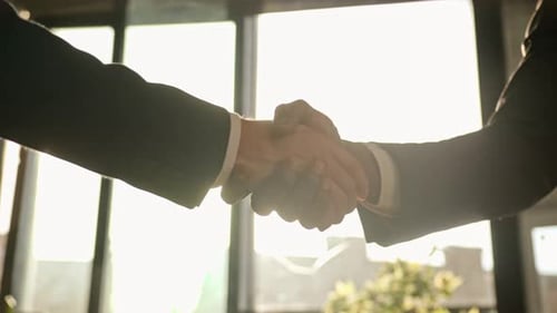 Nahaufnahme männlicher Hände beim Händeschütteln im sonnigen Büro Multiethnische kaukasische und afrikanische Geschäftsleute