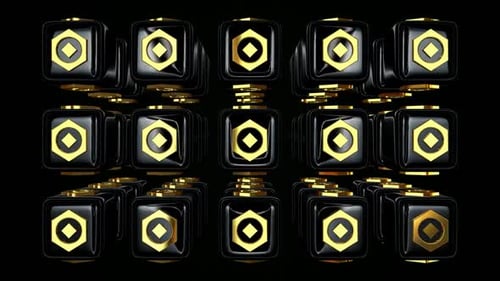 Seamless Loop of Abstract Black and Gold Geometric Cubes Animation