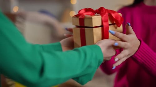 Exchanging a Birthday Present Between Friends Indoors
