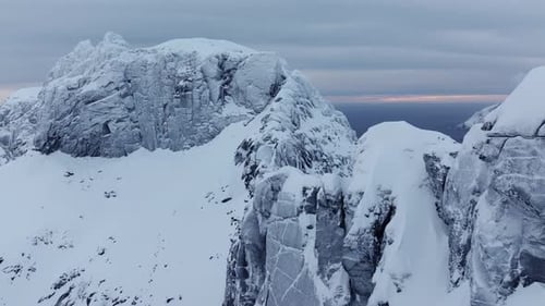 Aerial View of Beautiful Snowy Mountains in Norway