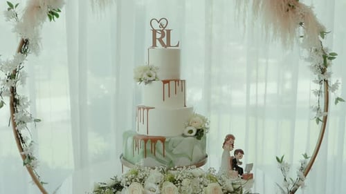Elegant Wedding Cake with Floral Decorations and Topper