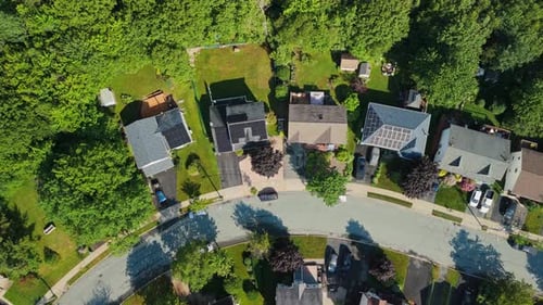 Solar Panels on Suburban Homes in Dartmouth Nova Scotia Aerial View