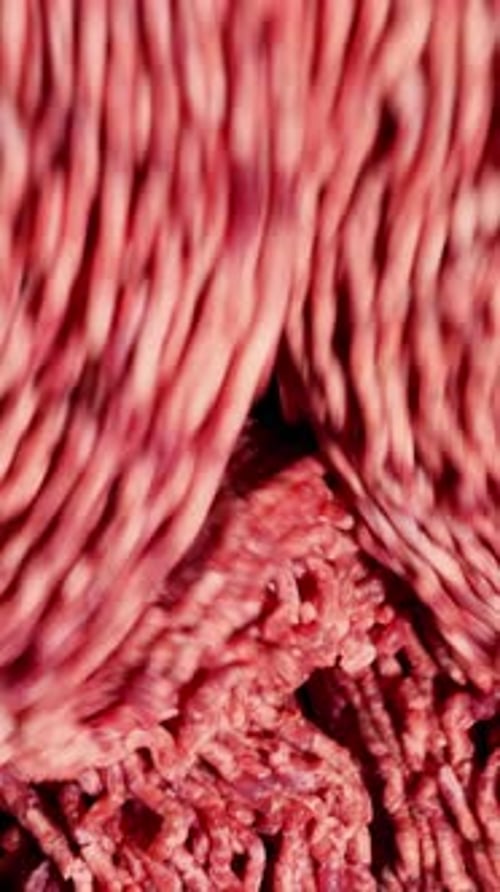 Closeup of Raw Ground Meat in a Spiral Pattern Showcasing Texture and Color Variations