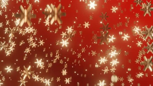 Golden Christmas Snowflakes Falling on Red Festive Background