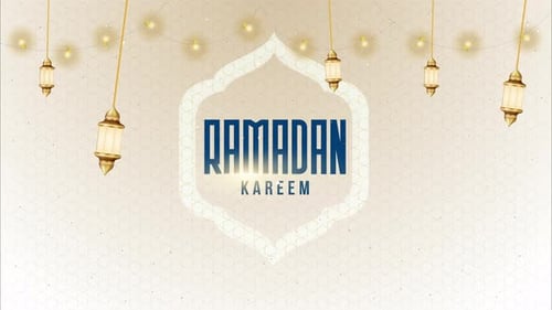 Decorative Ramadan Kareem Title with Golden Lanterns Animation