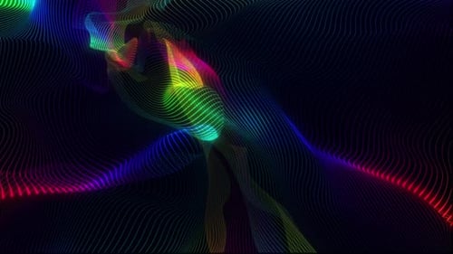 Ondas de partículas dinámicas digitales abstractas con luz, movimiento, luces, fondo, flujo de datos