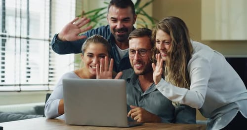 Authentic shot of young happy college friends are making a selfie or video call to relatives or fr