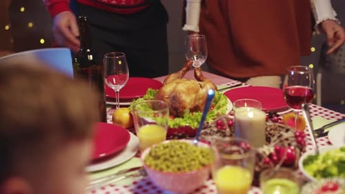 Family Holiday Dinner Celebration With Roasted Turkey