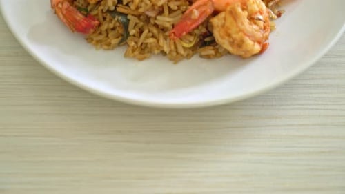 Appetizing Shrimp Fried Rice Served on Plate
