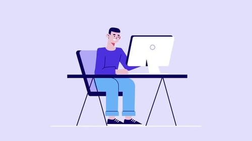 Flat Design Animation of Man Working at Computer