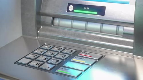 Dollar in ATM Cash Dispenser Withdrawal Payment Transaction of Cash From Bank Terminal