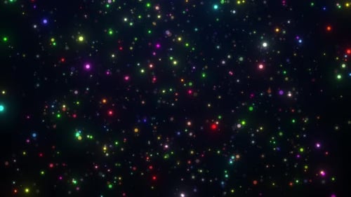 Bokeh Glowing Particle Falling On Black Background. Colorful Circle Particle Floating In Air, Shiny