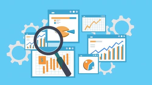 Animated Financial Data Analysis Charts and Magnifying Glass