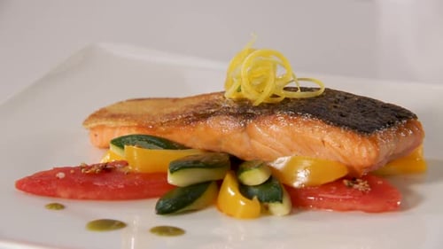 Close Up of Salmon Dinner Dish