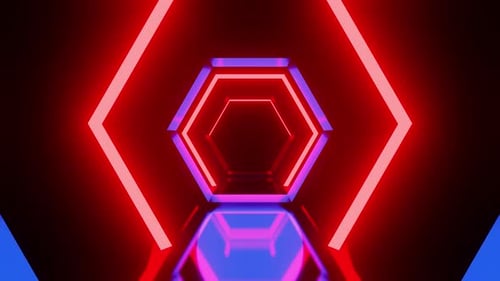 Hexagon Red With Blue Light Tunnel Vj Loop Background Animation